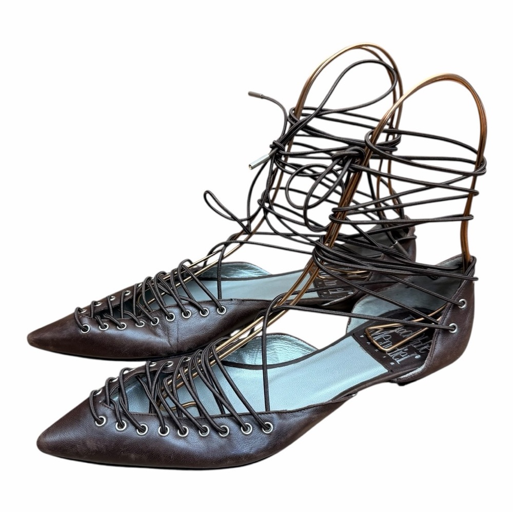 RODOLPHE MENUDIER  Size 5.5-6 (36 EU) Women’s Lace-Up Pointed Toe Flats - Brown